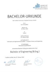 Bild: Urkunde über den Abschluss als Bachelor of Engineering